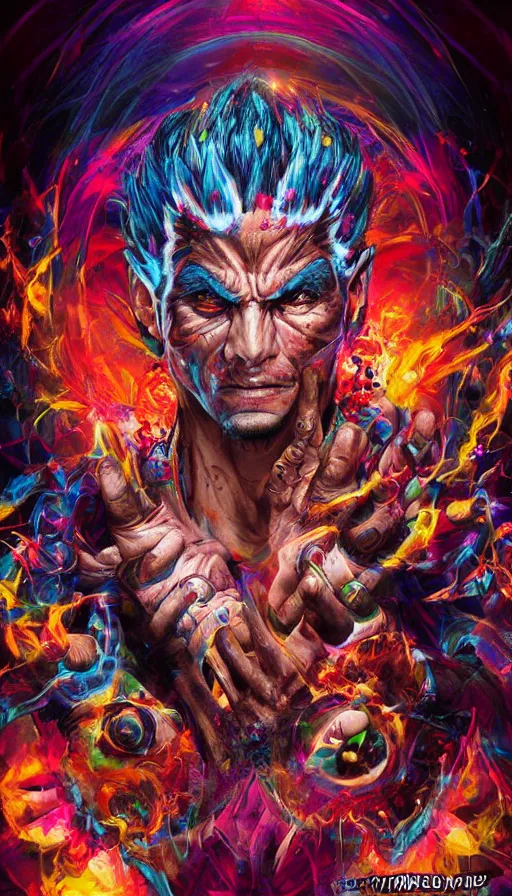 Image similar to psytrance artwork, by sam spratt, kazuya from tekken