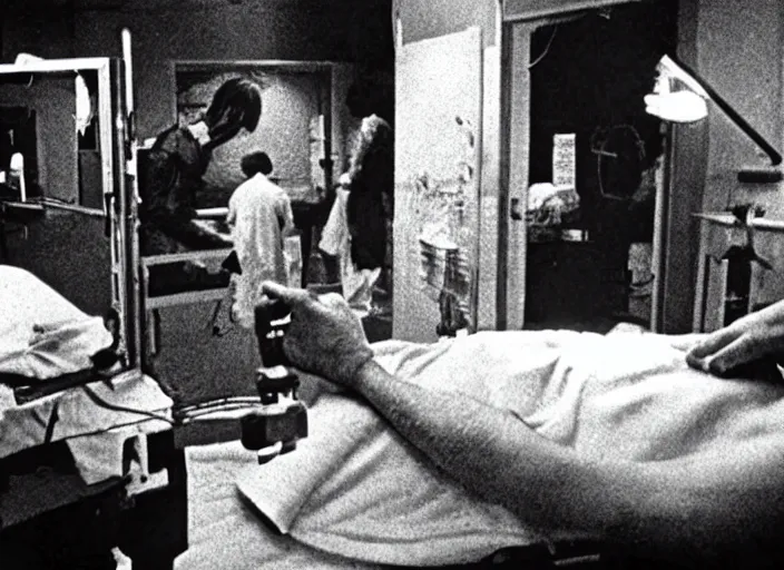 Prompt: disturbing footage of exploded head crooked teeth blood operations room horror film practical fx by david cronenberg ridley scott 1 9 7 0