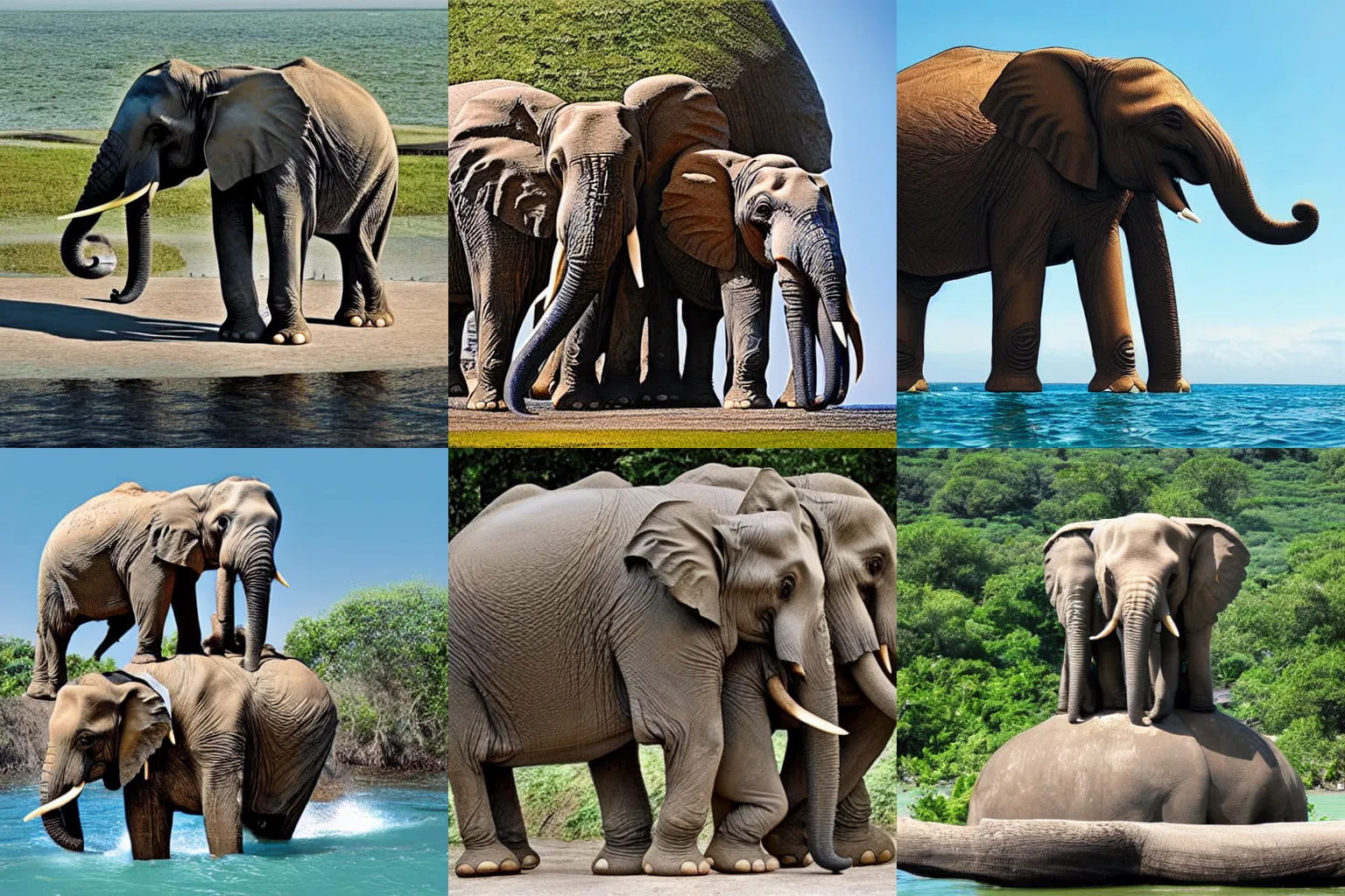 Prompt: A large island building on three elephants, which can stand on a huge turtle