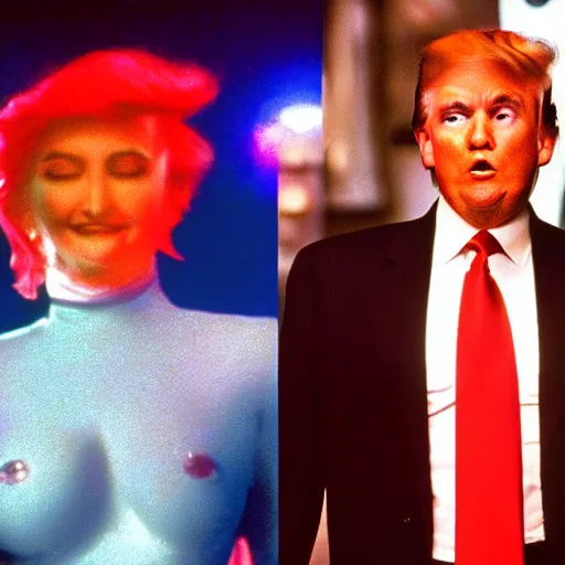 Prompt: donald trump and ted cruise in showgirls, film stills,