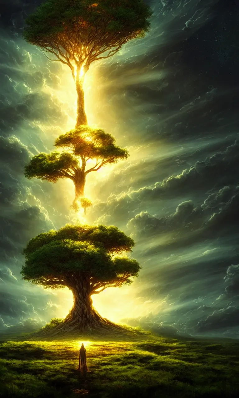 Prompt: godly tree of life seen from outer space engulfs the earth closeup upscale, cinematic view, epic sky, detailed, concept art, low angle, high detail, warm lighting, volumetric, godrays, vivid, beautiful, trending on artstation, by jordan grimmer, huge scene, grass, art greg rutkowski