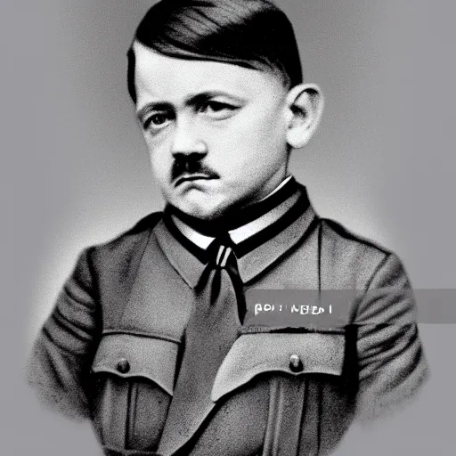 Prompt: adolf hitler as a little child in a school uniform carrying books, hitler mustache, white background, full color digital art, cartoon