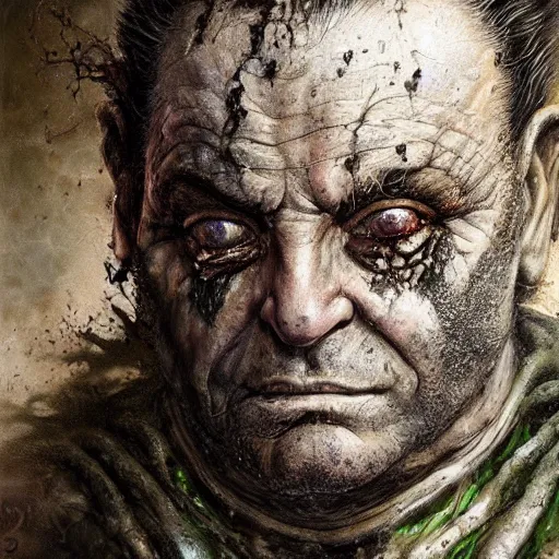 Image similar to closeup portrait shot of joe pesci as nurgle, the lord of pestilence, the plaguefather, great corrupter, decay, highly detailed, digital painting, artstation, concept art, soft focus, depth of field, artgerm, tomasz alen kopera, peter mohrbacher, donato giancola, wlop, boris vallejo