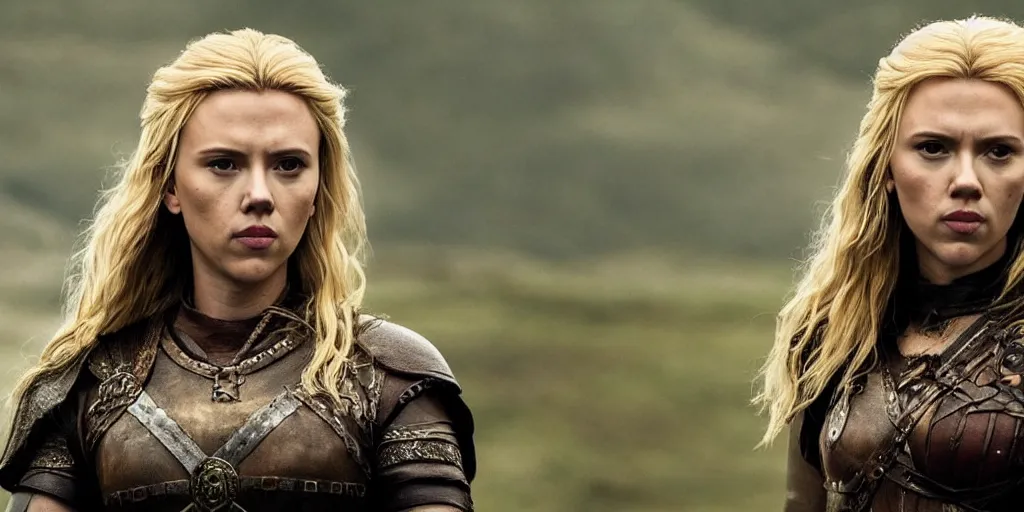 Image similar to Scarlett Johansson playing a shield maiden in the TV series Vikings