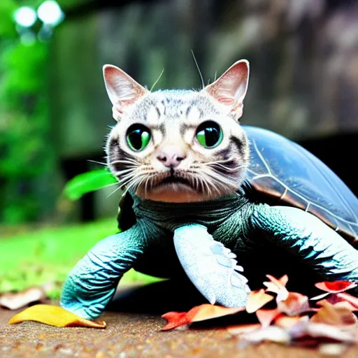 Image similar to a turtle - cat - hybrid holding all of the universes knowledge, animal photography