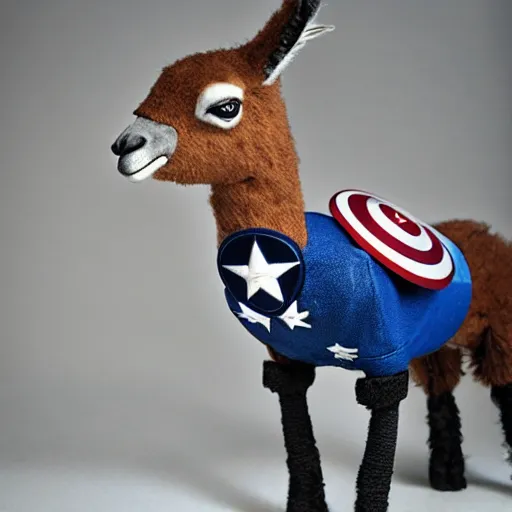 Prompt: llama as captain america