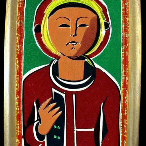 Image similar to 1960s space age astronaut monkey Byzantine religious icon