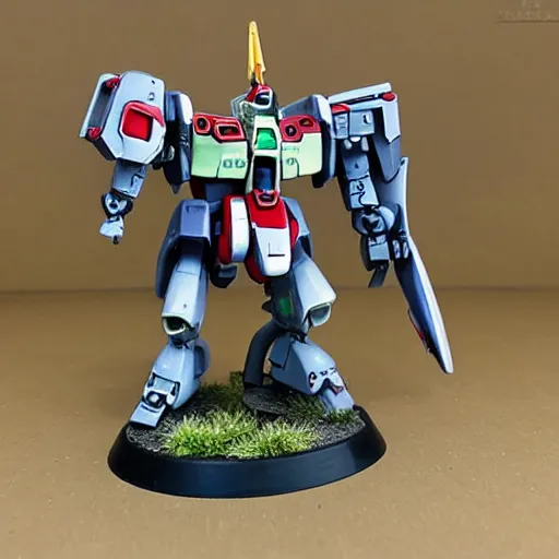 Prompt: Gundam Frankenmech, painted Battletech miniature