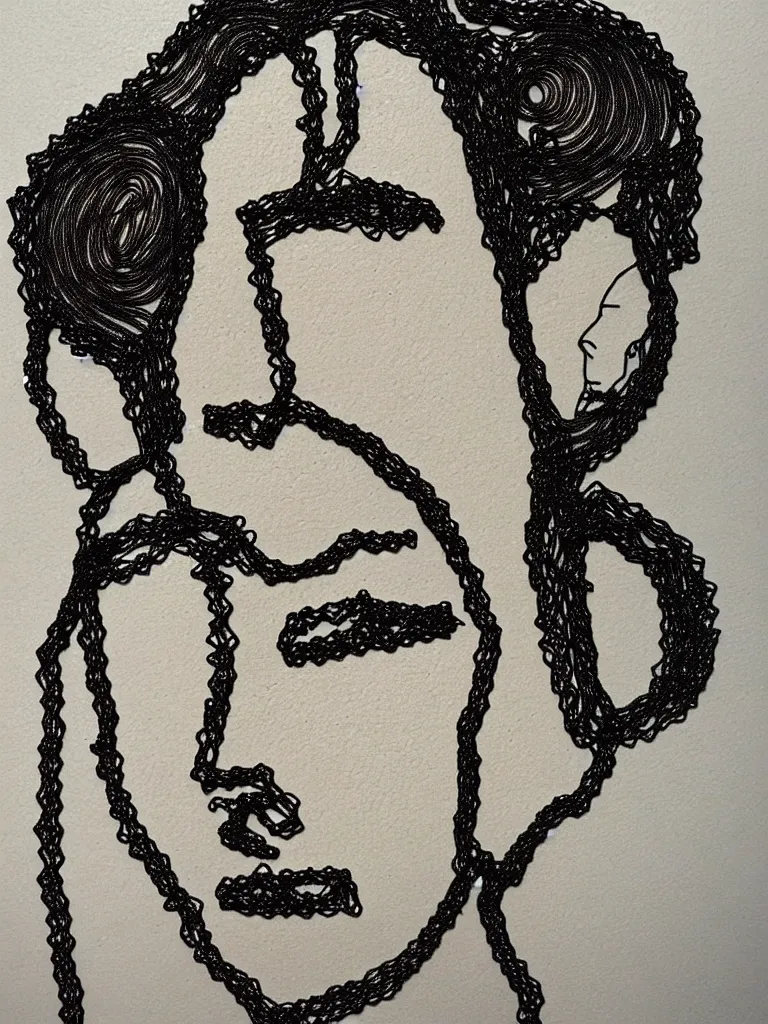 Image similar to wire art portrait inspired by egon schiele