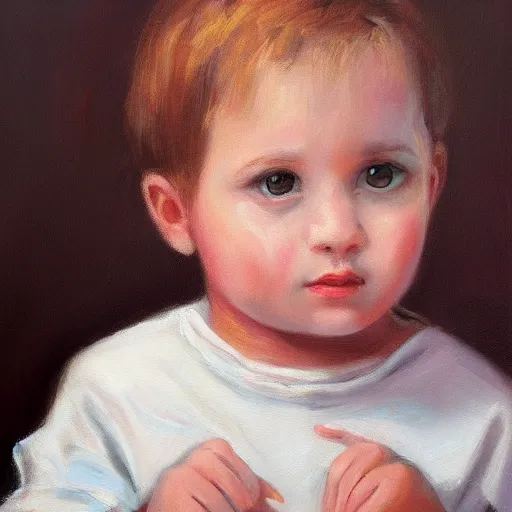 Prompt: potrait of a child. oil painting. soft natural tones. hd