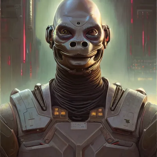 Prompt: the doomslayer as anthropomorphic sphynx cat a realistic scifi cyberpunk, visible face closeup portrait art by donato giancola and greg rutkowski, vintage retro scifi, realistic face, digital art, trending on artstation, symmetry