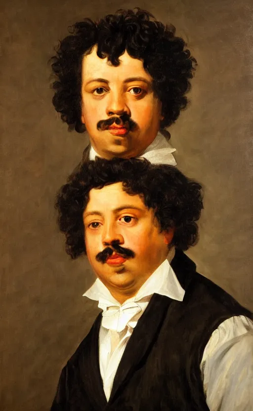 Image similar to Portrait of Alexandre Dumas, oil on canvas, highly detailed, by Delacroix, 8k