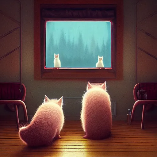 Prompt: cats in warm room by Mike Winkelmann