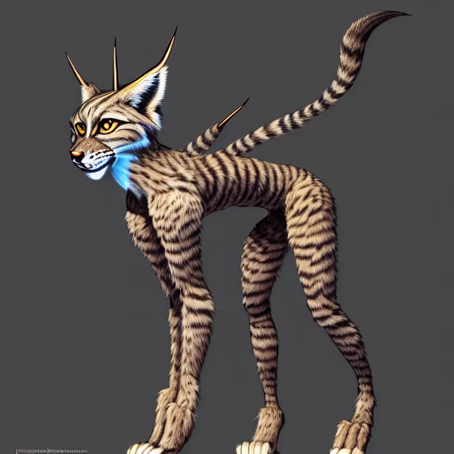 Image similar to the full body of anthropomorphic lynx fursona from behind wearing a steampunk suit as unimaginably beautiful, gorgeous, elegant, young woman with lynx head and paw pads, an ultrafine hyperdetailed illustration by furaffinity, intricate linework, white fur, unreal engine 5 highly rendered, global illumination, radiant light, detailed and intricate environment