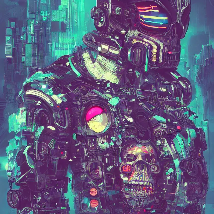 Image similar to a beautiful painting of a cyberpunk skull by pascal blanche and sachin teng and nekro. in style of colorful comic noir illustration, symmetry, sci fi, hyper detailed. octane render. trending on artstation