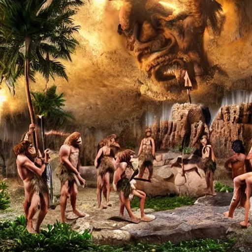 Prompt: cavemen bachelor party at wedding in real life, intricate, highly detailed, detailed, hyper realistic, 4 k, 8 k uhd, realistic, great detail