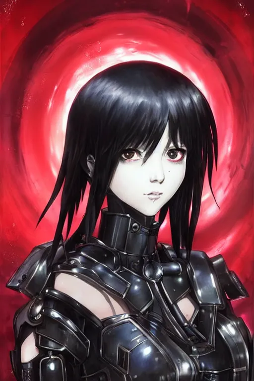 Image similar to portrait Anime goth cyberpunk girl mechanical armor, blame, cute-fine-face, black-hair pretty face, realistic shaded Perfect face, fine details. Anime. Warhammer 40000, realistic shaded lighting by Ilya Kuvshinov katsuhiro otomo ghost-in-the-shell, magali villeneuve, artgerm, rutkowski, WLOP Jeremy Lipkin and Giuseppe Dangelico Pino and Michael Garmash and Rob Rey and Tsutomu Nihei