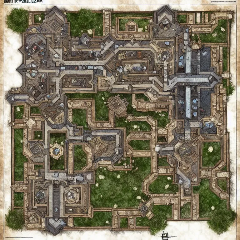 Image similar to full - color fantasy floor plan battle map of a castle hall, d & d, pathfinder, by jeff todd and greg rutkowski, trending on artstation, pinterest