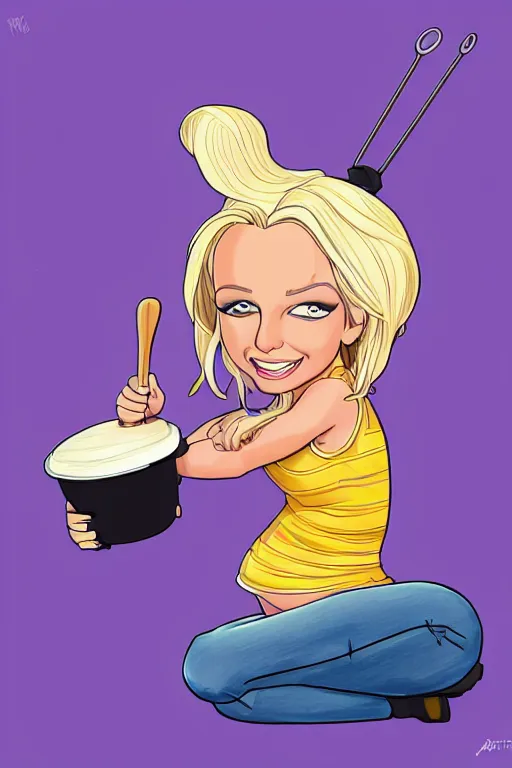 Prompt: britney spears making pancakes, animation pixar style, by pendleton ward, magali villeneuve, artgerm, rob rey and kentaro miura style, golden ratio, trending on art station