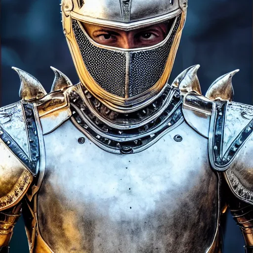 Prompt: portrait of cristano ronaldo wearing heavy shiny armor, gladiator style, clouded, detailed, intricate, realistic, hdr, 8 k