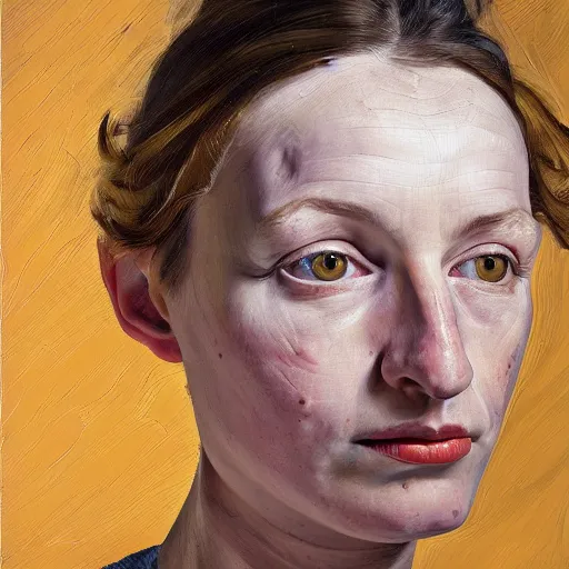 Prompt: high quality high detail painting by lucian freud, hd, 2 5 year old woman portrait, photorealistic lighting