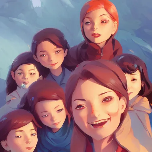 Image similar to a mother with her five daughters, beautiful faces, behance hd by jesper ejsing, by rhads, makoto shinkai and lois van baarle, ilya kuvshinov, rossdraws global illumination