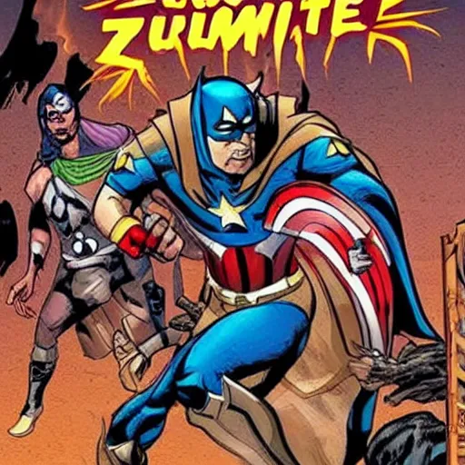 Prompt: superhero battle between egyptian superhero of the sun and zombie forces in new york in the style of marvel