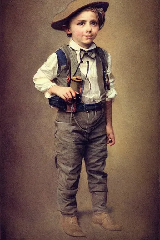 Prompt: (((((portrait of boy dressed as retro sciencepunk inventor explorer costume . muted colors.))))) by Jean-Baptiste Monge !!!!!!!!!!!!!!!!!!!!!!!!!!!