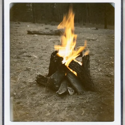 Image similar to polaroid photo of campfire with open book nearby