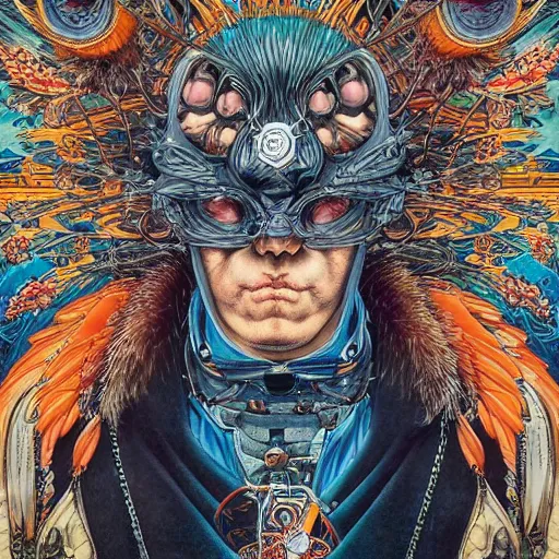 Image similar to portrait of crazy birdman, symmetrical, hyper detailed, by yoichi hatakenaka, masamune shirow, josan gonzales and dan mumford, ayami kojima, takato yamamoto, barclay shaw, karol bak, yukito kishiro