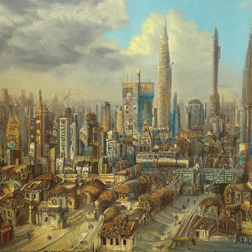 Prompt: painting of a city by jakub dvorsky