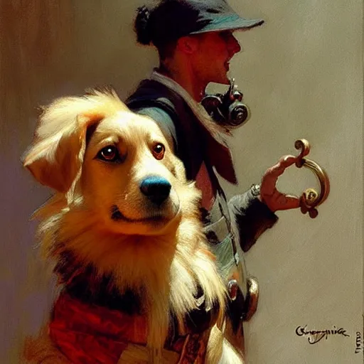 Prompt: pun dog meme, painting by gaston bussiere, craig mullins, j. c. leyendecker