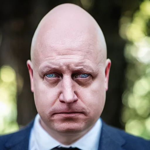 Prompt: A realistic photo of a bald Boris Johnson with a tattoed head, bald, bald, bald, m.zuiko 75mm, f 1.8, 1/400, RAW, unedited, 8K, high quality,