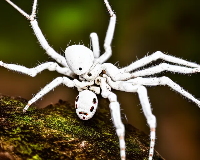 Image similar to photo of a white cyborg spider with biomechanical body in the forest. cyberpunk horror style. highly detailed 8 k. intricate. nikon d 8 5 0 5 5 mm. award winning photography.