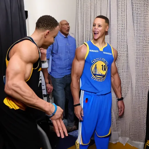 Prompt: John Cena trying to see stephen curry backstage, highly detailed