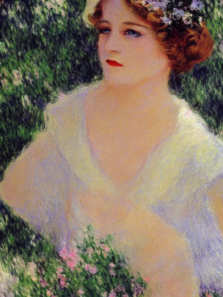 Image similar to portrait of < zelda fitzgerald > as a beautiful young lady wearing 1 9 2 0 s fashion, blurry face, fair, slim, fair, severe out of focus, depth of field, pleinairism, in the sun, backlit, closeup, oil on canvas, atr by monet, in the style of le promenade, smooth, impressionnisme, 8 k