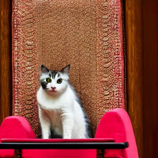 Prompt: cat sitting on chair in lok sabha among the lok sabha members, ani, sony a 7 r