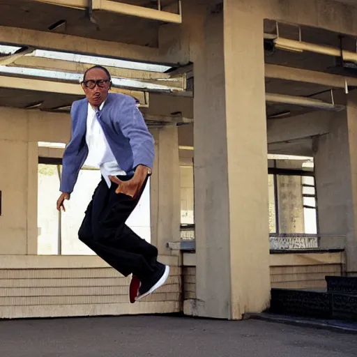 Image similar to gus fring doing parkour