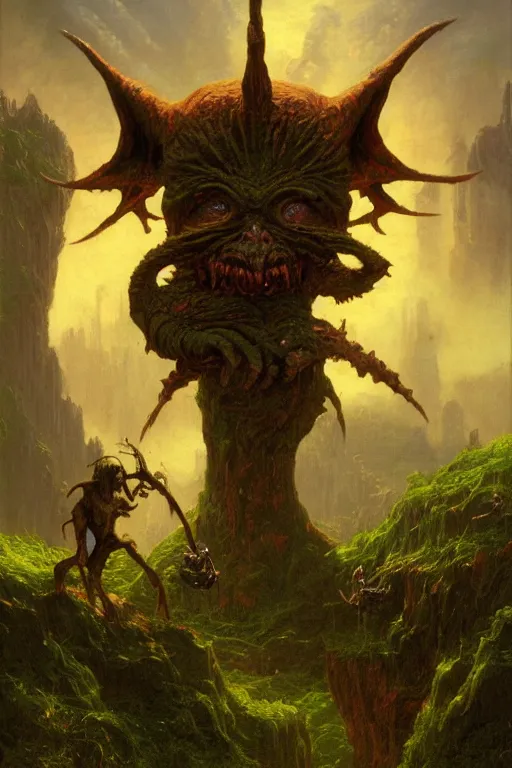 Image similar to a goblin, realistic oil painting by Thomas Cole and Wayne Barlowe