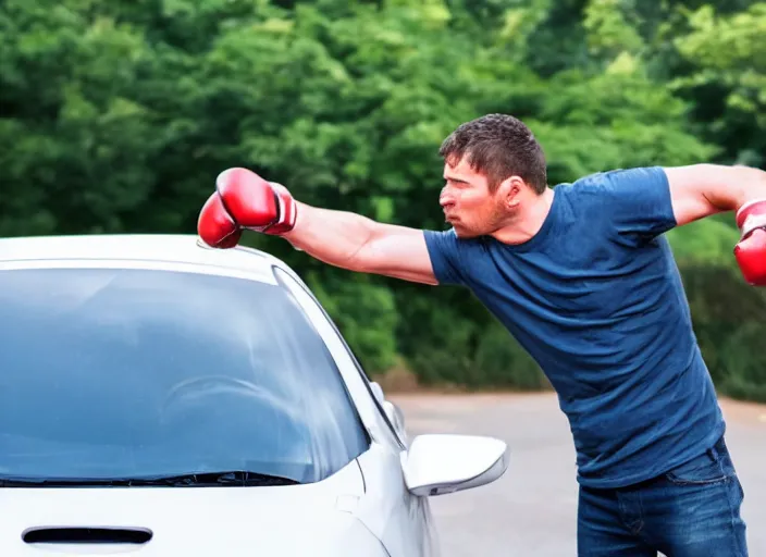 Image similar to man punching a car