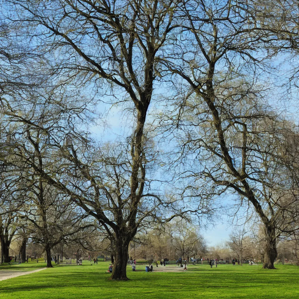 Prompt: a bright sunny weekend day at the park