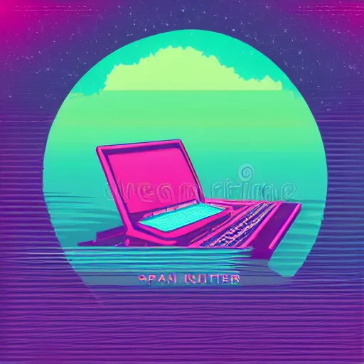 Image similar to flat synthwave illustration of a printer floating in space