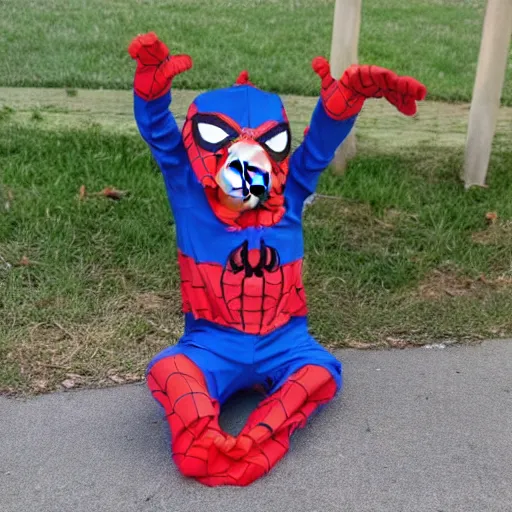 Image similar to pig in a spider - man costume