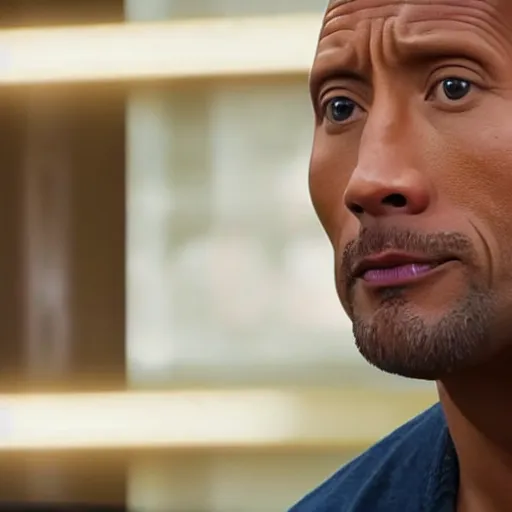 Image similar to dwayne johnson wearing a bowl cut wig still shot from cooking show 4k
