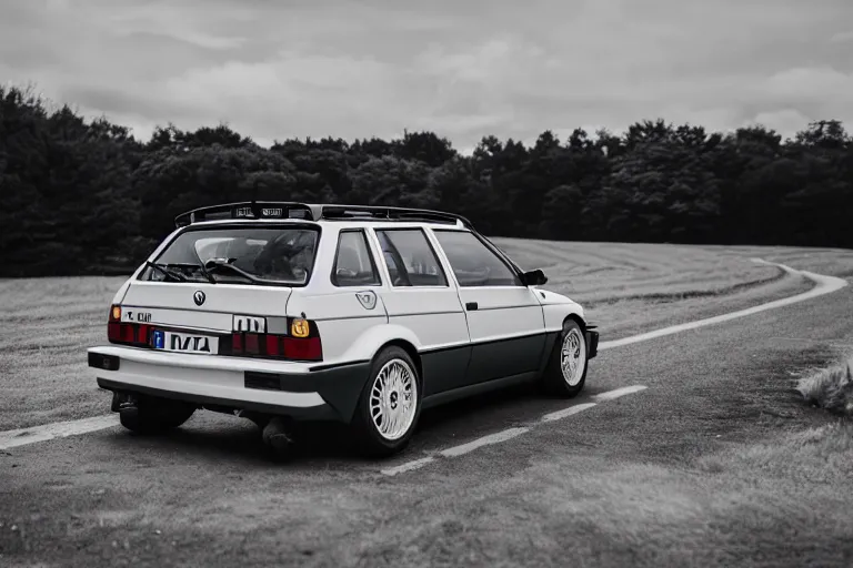 Image similar to 2015 Lancia Delta Integrale BMW M1 estate wagon, XF IQ4, 150MP, 50mm, F1.4, ISO 200, 1/160s, natural light, Adobe Photoshop, Adobe Lightroom, photolab, Affinity Photo, PhotoDirector 365