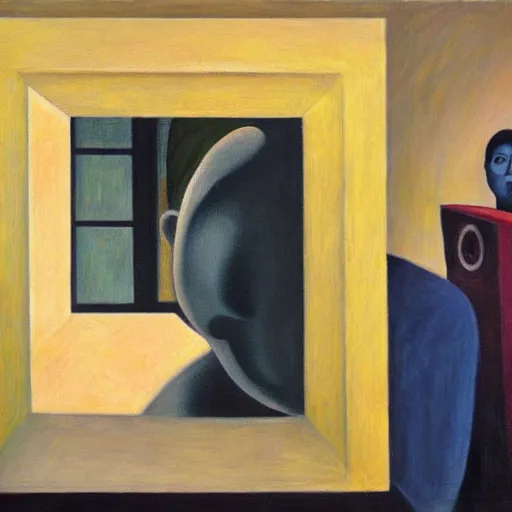 Image similar to visage, portrait, angst, pj crook, edward hopper, oil on canvas