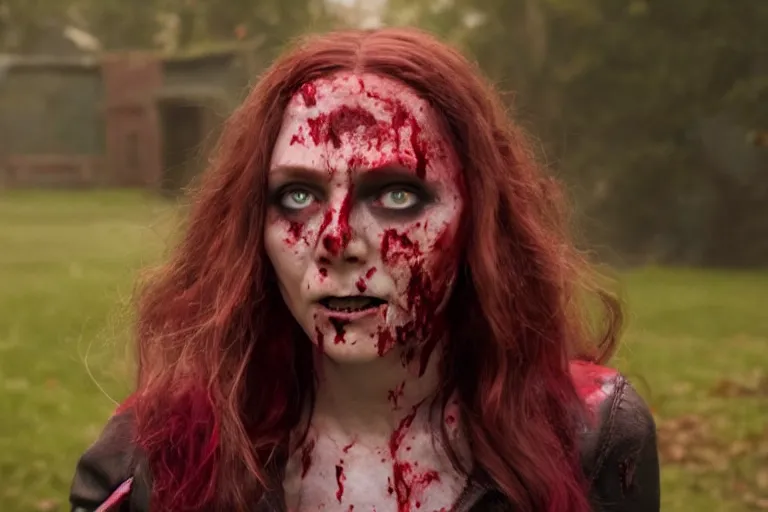 Prompt: film still of zombie Wanda Maximoff in new avengers movie, 4k