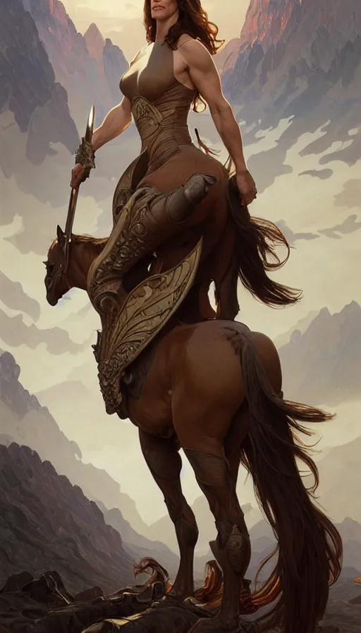 Prompt: jennifer garner as a horse, intricate elegant, highly detailed, digital painting, artstation, concept art, smooth, sharp focus, illustration, art by ( ( ( artgerm ) ) ) and greg rutkowski! and ( ( alphonse mucha ) ), heavily influenced by frank frazetta and boris vallejo, sword and sorcery
