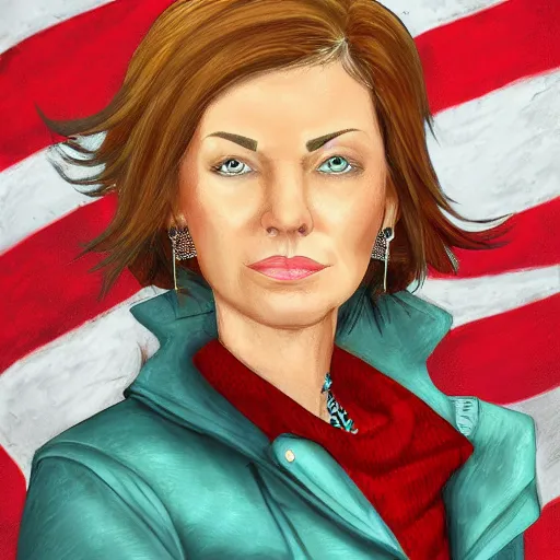 Image similar to maci holloway, first woman elected as president in usa, cold but beautiful, about 3 5 years old, highly detailed,, artstation hd, deviantart, by artgem