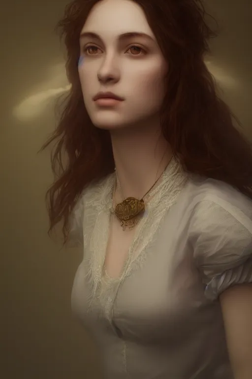 Image similar to beautiful portrait of a beautiful woman, Portrait, Rays of Shimmering Light, Natural Lighting, Artstation, by Pre-Raphaelite Brotherhood, Unreal Engine